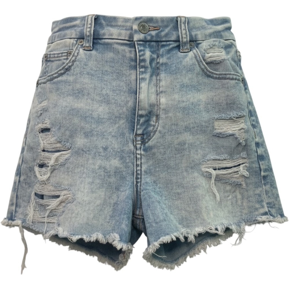 American Eagle Curvy Hi-Rise Shortie Distressed Denim Shorts Light Wash Size 2
